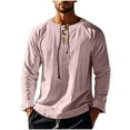 thumbnail image 1 of Kukoosong Men's Solid Color Casual Long Sleeve V-Neck Shirt with Tie Detail Men Pullover Tops, 1 of 7
