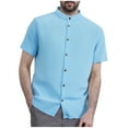thumbnail image 1 of Kukoosong Men's Solid Color Casual Short Sleeve Band Collar Shirt, Loose Fit Breathable Comfortable for Spring and Summer Men Business Casual Button Down Shirts, 1 of 6