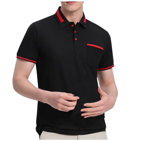Kukoosong Men's Solid Color Casual Short Sleeve Polo Shirt with Button Pocket and Turndown Collar for Office and Casual Wear, Polyester Men Golf T Shirt Casual Workout Tops