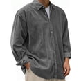 thumbnail image 1 of Kukoosong Men's Long Sleeve Corduroy Shirt, Casual Loose Fit Button Down Solid Color Lapel Shirt, Warm Spring Top for Casual Wear, 1 of 6