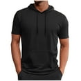 thumbnail image 1 of Kukoosong Men's Solid Color Hooded Workout Shirt Short Sleeve Breathable Moisture Wicking Activewear Top with Pocket and Drawstring for Gym Sports Casual Wear Men Summer Casual Workout Tops, 1 of 6