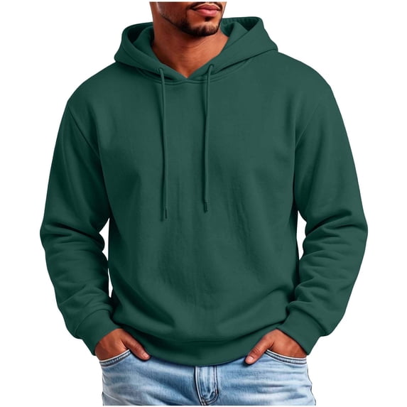 Kukoosong Men's Solid Color Pullover Hoodie, Long Sleeve Drawstring Hooded Sweatshirts, Fall Winter Loose Casual Basic Tops for Sports Daily Wear