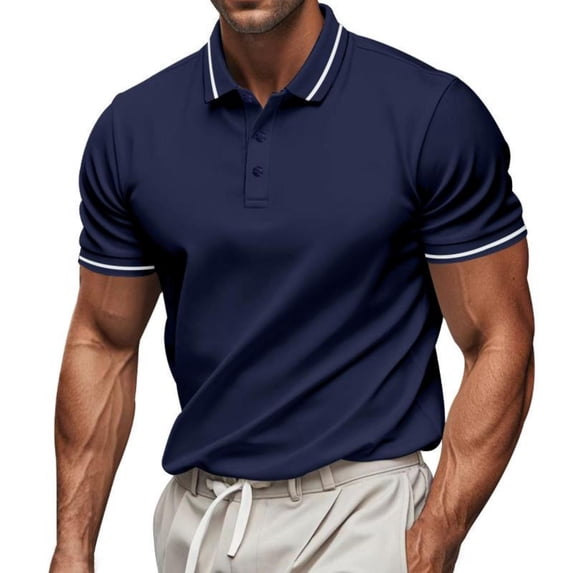 Kukoosong Men's Solid Color Short Sleeve Polo Shirt with Button Collar for Casual Office Wear Men Golf T Shirt Casual Workout Tops