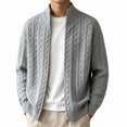 thumbnail image 1 of Kukoosong Men's Stand Collar Full Zip Cable Knit Cardigan, Solid Color Long Sleeve Sweater Jacket with Ribbed Cuffs, Relaxed Fit Warm Outerwear for Fall Winter Daily Wear, 1 of 7