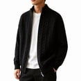 thumbnail image 1 of Kukoosong Men's Stand Collar Full Zip Cable Knit Cardigan, Solid Color Long Sleeve Sweater Jacket with Ribbed Cuffs, Relaxed Fit Warm Outerwear for Fall Winter Daily Wear, 1 of 7