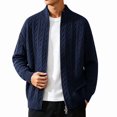 thumbnail image 1 of Kukoosong Men's Stand Collar Full Zip Cable Knit Cardigan, Solid Color Long Sleeve Sweater Jacket with Ribbed Cuffs, Relaxed Fit Warm Outerwear for Fall Winter Daily Wear, 1 of 7