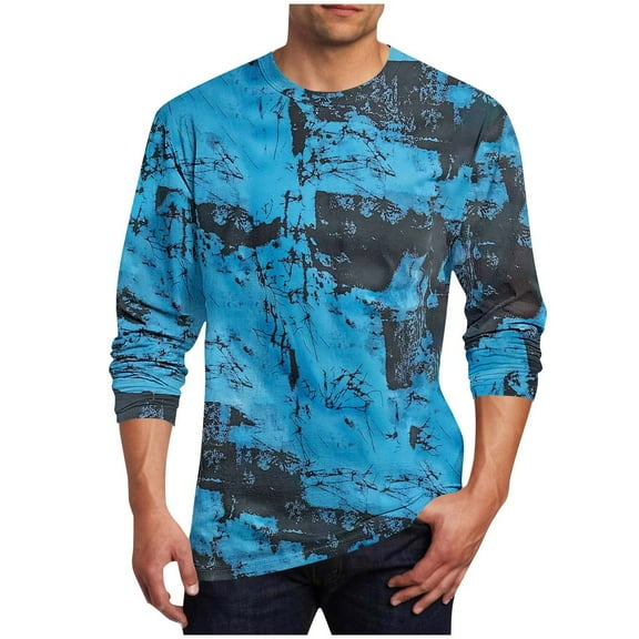 Kukoosong Men's T-Shirts Casual Tie-Dye Print Long Sleeve Tops Athletic Wear Graphic Pullover Top
