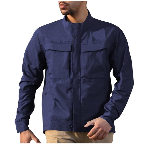 Kukoosong Men's Tactical Jacket Casual Windproof Waterproof Rain Jacket Non-Hooded Multi-Pocket Outdoor Jackets