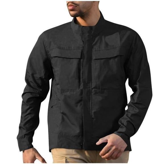 Kukoosong Men's Tactical Jacket Casual Windproof Waterproof Rain Jacket Non-Hooded Multi-Pocket Outdoor Jackets