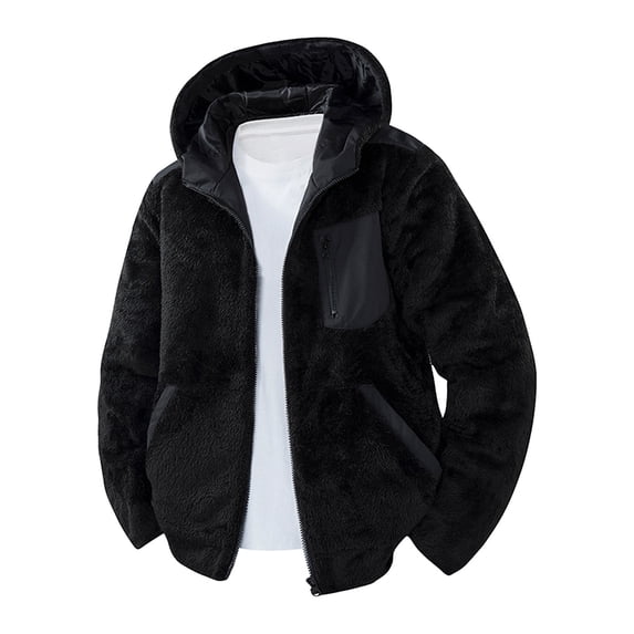 Kukoosong Men's Thickened Fleece Jacket Full Zip Antistatic Casual Hooded Coat Soft Warm Outwear