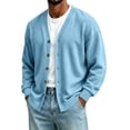 thumbnail image 1 of Kukoosong Men's V Neck Button Down Cardigan, Spring Casual Loose Fit Outerwear, Long Sleeve Pocket Lightweight Knit Sweater Cardigan for Daily Commute, 1 of 5