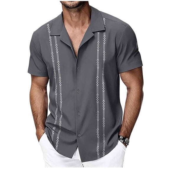 Kukoosong Men's Vintage Bowling Beach Shirt Striped Print Short Sleeve Collared Button-Up for Summer Office, Retro and Stylish Shirts for Men