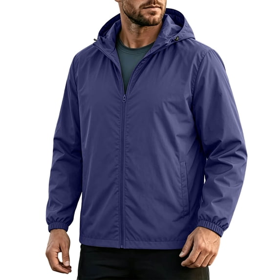 Kukoosong Men's Waterproof Rain Jacket, Full Zip up Lightweight Hooded Windbreaker Coat with Side Pockets for Hiking