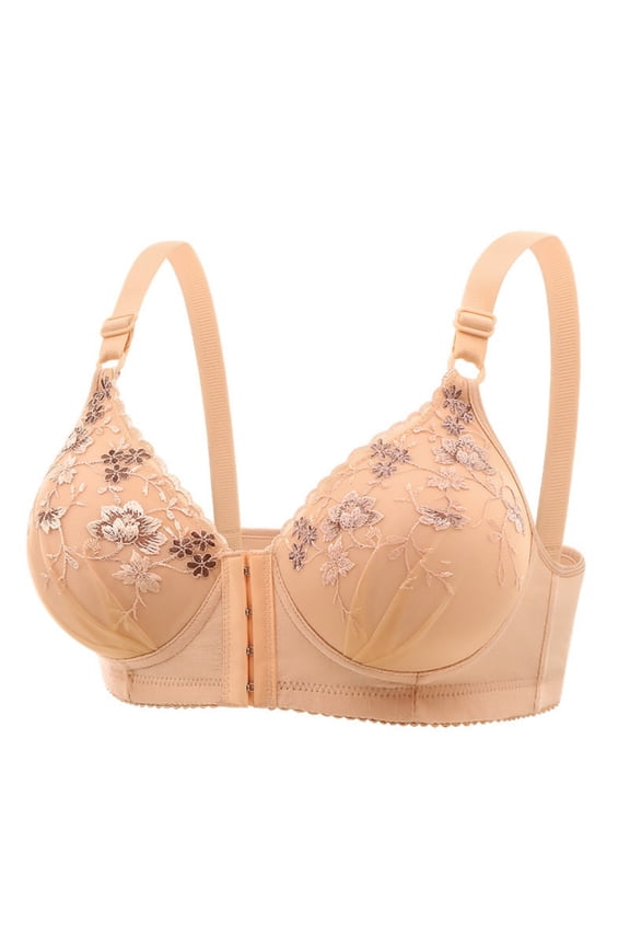 Minimizer Bras for Women Fashion Women's Adjustable Breathable Thin Bra Lace Gathering Cover Rimless Underwear Daily Bra, Sizes 42BC