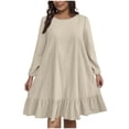thumbnail image 1 of Kukoosong Plus Size Casual A-Line Cocktail Dresses for Women Crew Neck Long Sleeve Solid Color Loose Fit Comfortable Party Work Everyday Dresses, 1 of 6