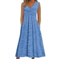 thumbnail image 1 of Kukoosong Plus Size Women's Summer Spring Casual V-Neck Sleeveless Print A-Line Tea-Length Dress for Wedding Guest Cocktail Party Dresses, 1 of 6