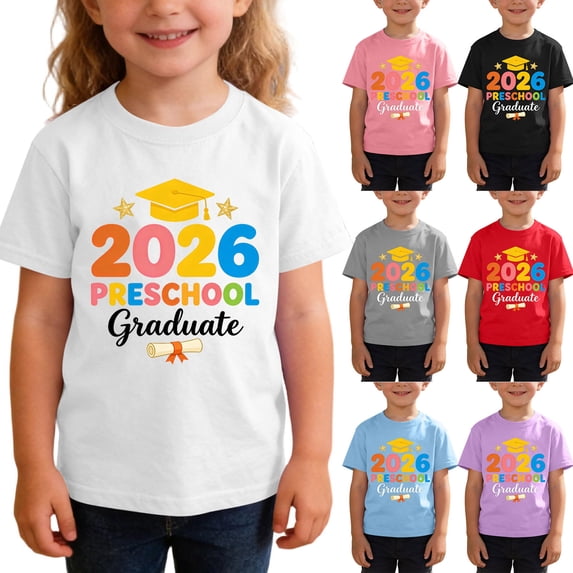 Kukoosong Preschool Graduation Graphic T-Shirt for Toddler Boys or Girls with Short Sleeves, Sizes 7T