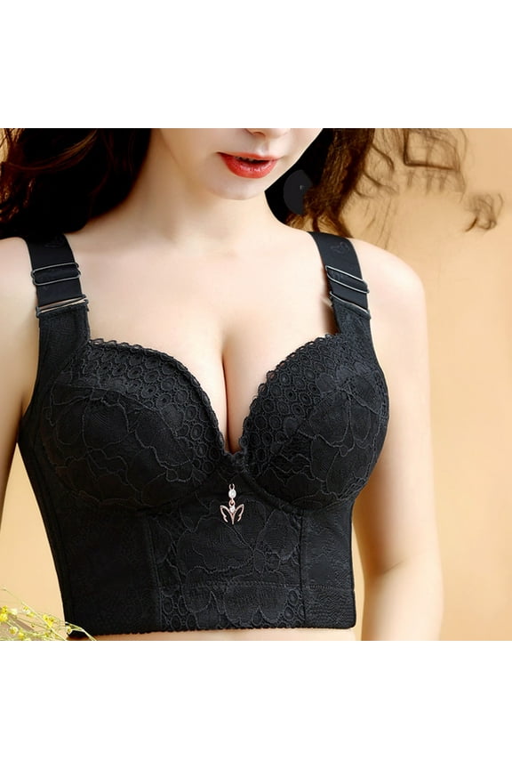 Push up Bras for Women Fashion Women's Leopard-Print Front Buckles Underwear No Steel Close Bra, Sizes 36B