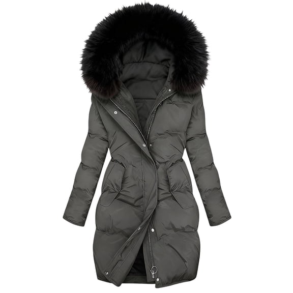 Kukoosong Quilted Jackets for Women, Winter Long Thicken Hooded Puffer Jacket, Fashion Casual Padded Down Coat with Pockets