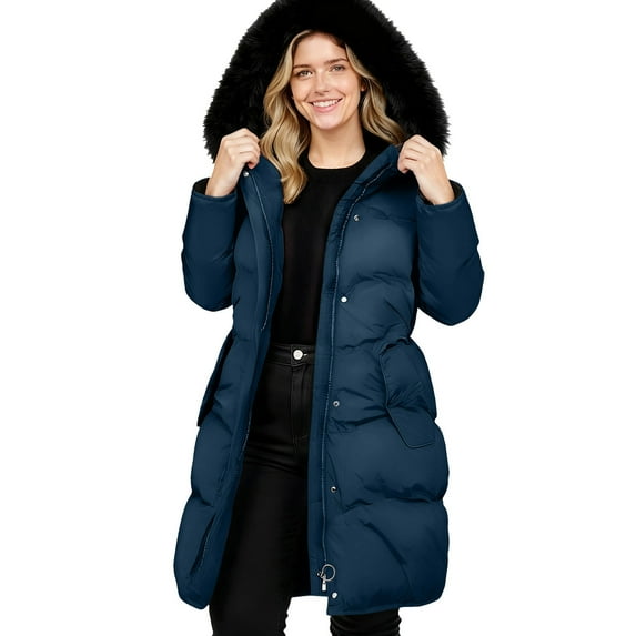 Kukoosong Quilted Jackets for Women, Winter Long Thicken Hooded Puffer Jacket, Fashion Casual Padded Down Coat with Pockets