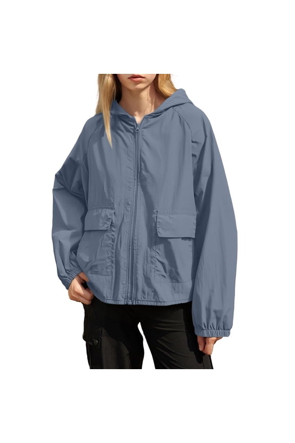 Rain Jacket Women's Lightweight Raincoat Outdoor Waterproof Sweatshirts Jacket with Pockets