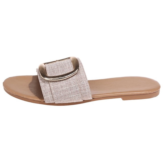 Kukoosong Sandals Women Fashion Leopard Print Flat Sandals and Slippers with Metal Buckle Flat Sandals for Women Beige 35
