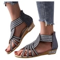 thumbnail image 1 of Kukoosong Sandals Women Summer Women Wedges Open Toe Breathable Sandals Zipper Casual Rhinestones Shoes Flat Summer Beach Sandals Black 39, 1 of 8