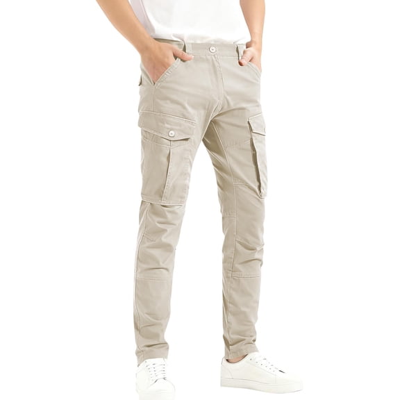 Kukoosong Slim Straight Pants for Men, Men's Casual Solid Multiple Pockets Outdoor Straight Fitness Pants, Cargo Pants, Trousers Palazzo Pants