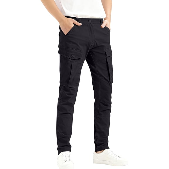 Kukoosong Slim Straight Pants for Men, Men's Casual Solid Multiple Pockets Outdoor Straight Fitness Pants, Cargo Pants, Trousers Palazzo Pants