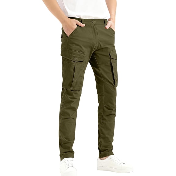 Kukoosong Slim Straight Pants for Men, Men's Casual Solid Multiple Pockets Outdoor Straight Fitness Pants, Cargo Pants, Trousers Palazzo Pants