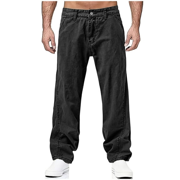 Kukoosong Slim Straight Pants for Men, Men's Solid Color Button Zipper Pocket Casual and Fashion Straight Leg Pants, Palazzo Pants