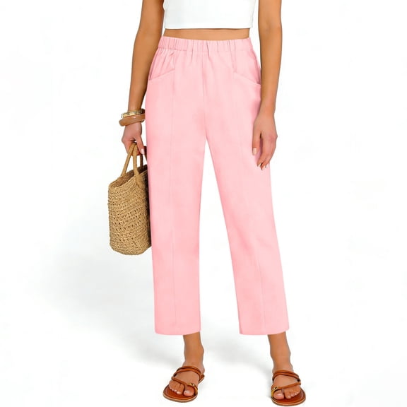 Kukoosong Slim Straight Pants for Women, Women's Fashion Casual Solid Color Pants, Pocket Elastic Waist Comfortable Long Pants, Palazzo Pants