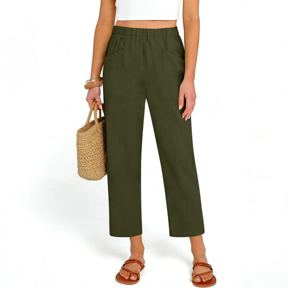 Kukoosong Slim Straight Pants for Women, Women's Fashion Casual Solid Color Pants, Pocket Elastic Waist Comfortable Long Pants, Palazzo Pants