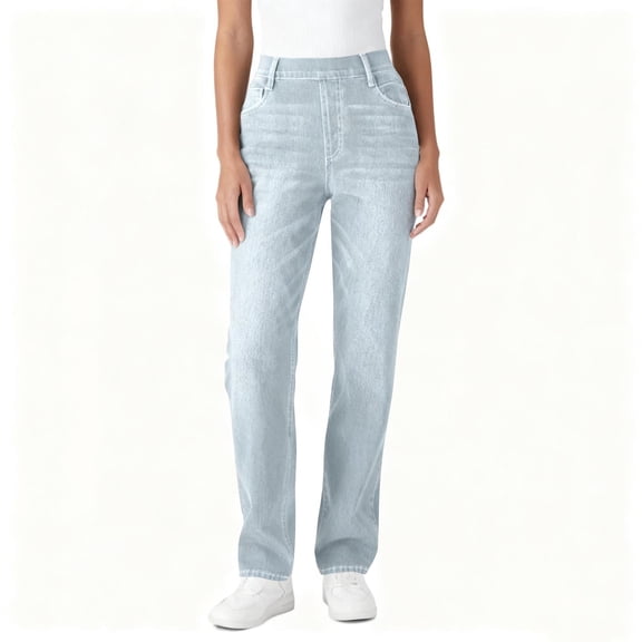 Kukoosong Slim Straight Pants for Women, Women's Fashion Solid Color Elastic Waist Pockets Length Pants, Palazzo Pants