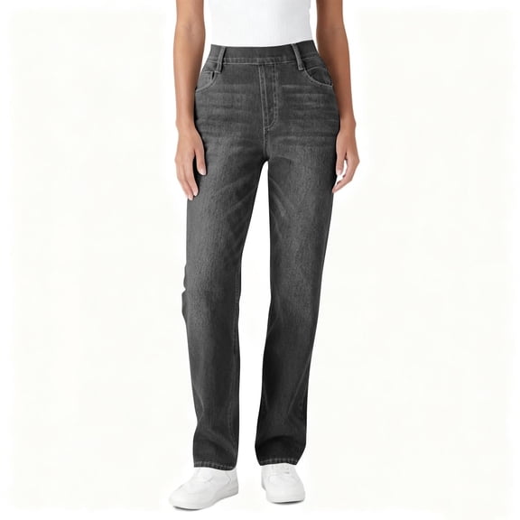 Kukoosong Slim Straight Pants for Women, Women's Fashion Solid Color Elastic Waist Pockets Length Pants, Palazzo Pants