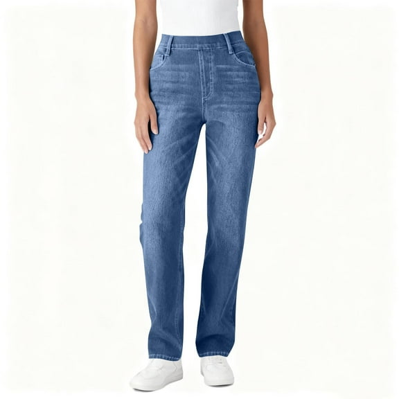 Kukoosong Slim Straight Pants for Women, Women's Fashion Solid Color Elastic Waist Pockets Length Pants, Palazzo Pants