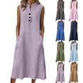 thumbnail image 1 of Kukoosong Summer Dresses for Women Casual Crewneck Sleeveless Button Down Sundresses Loose Tea-Length Tank Dresses Beach Vacation Sundress with Pockets, 1 of 8