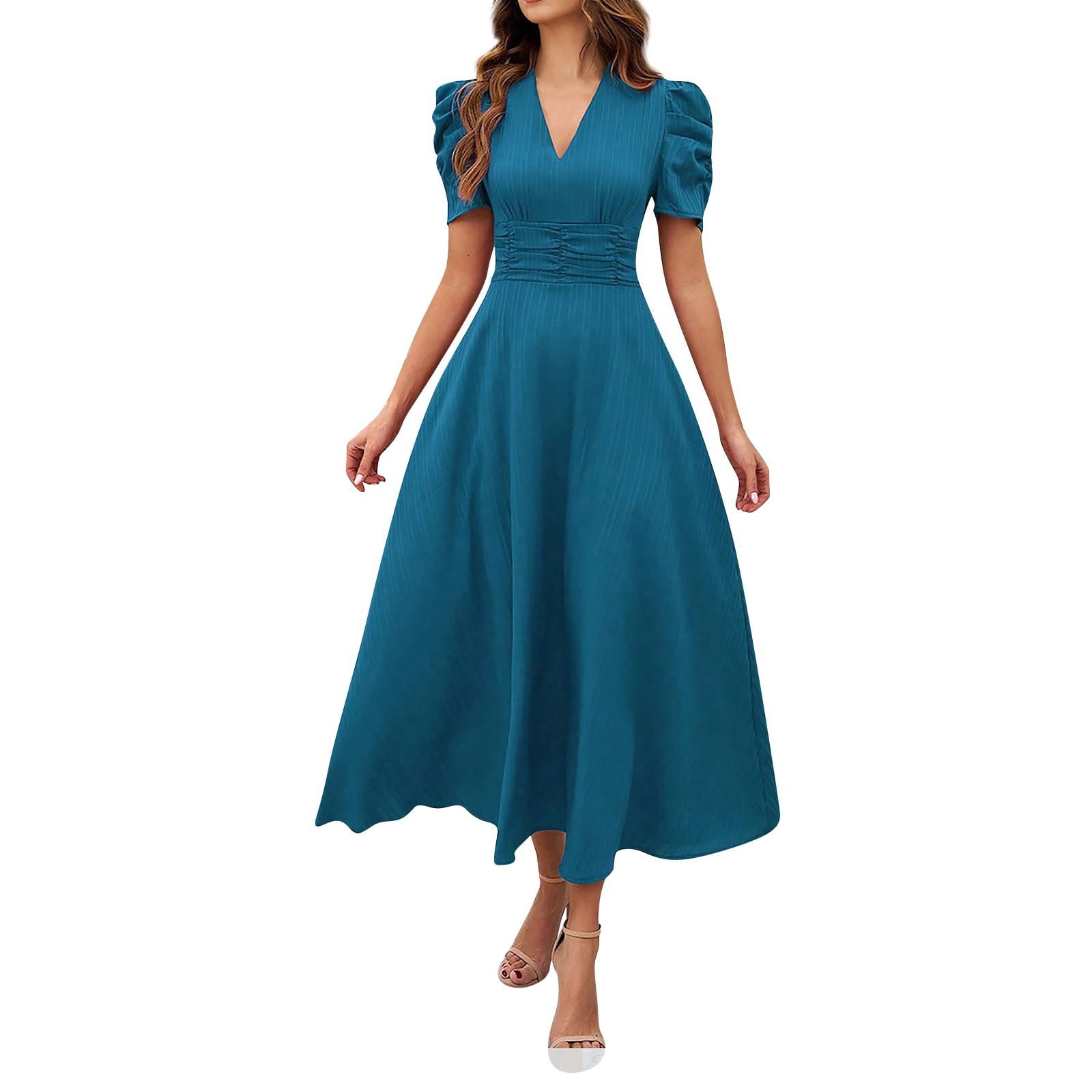 white casual.dress Wedtrend Women Casual Dress Short Sleeves V Neck Midi Summer Dress, White / L *PLEASE NOTE THAT THE Our 'Zoella Orange Off Color:Moonbeam Animal gorgeous wedding dresses