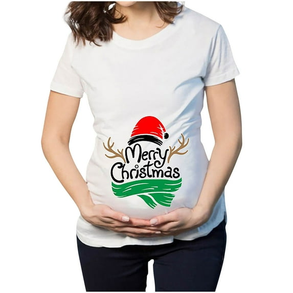 Kukoosong Summer Women's Short Sleeve Maternity T Shirt Clothes for Women Christmas T-Shirt Elk Snowman Cartoon Print Maternity Clothing Short Sleeve Top Pregnancy T-Shirt Green XL