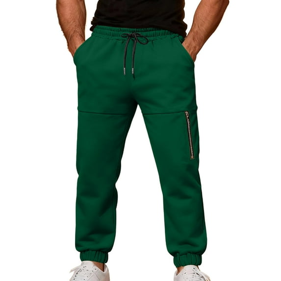 Kukoosong Sweatpants for Men, Men's Solid Color Drawstring Zippered Long Pants, Loose Comfy Trousers