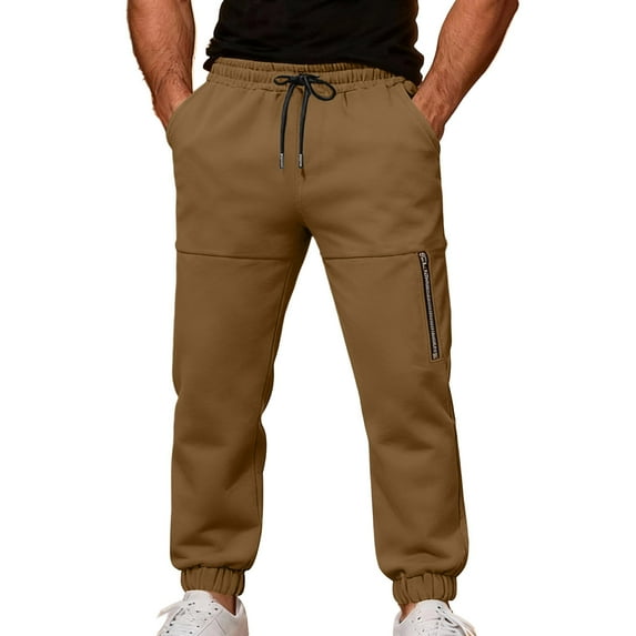 Kukoosong Sweatpants for Men, Men's Solid Color Drawstring Zippered Long Pants, Loose Comfy Trousers