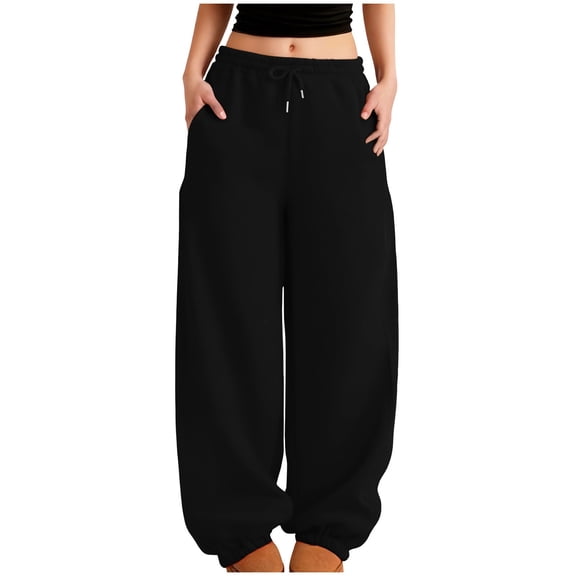 Kukoosong Sweatpants for Women, Women's Casual Solid-Color Pocket Sweatpants, Loose Comfy Trousers