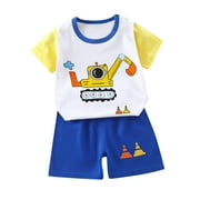 Kukoosong Toddler Boy Summer Outfit Sets Casual Toddler Baby Boys Girls Fashion Cute Short Sleeve Puppy Print Casual Suit Blue 6-9 Months