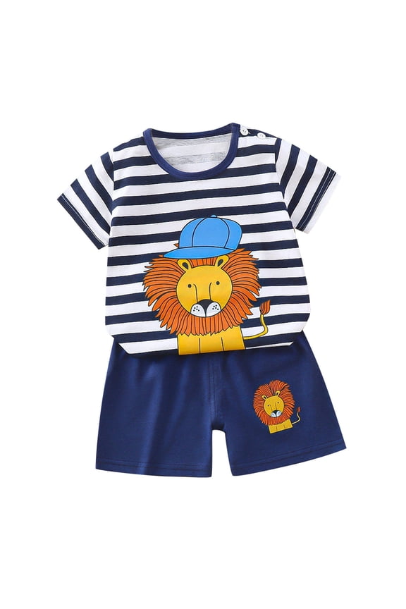 Toddler Boy Summer Outfit Sets Casual Toddler Baby Boys Girls Fashion Cute Short Sleeve Puppy Print Casual Suit Navy 6-9 Months
