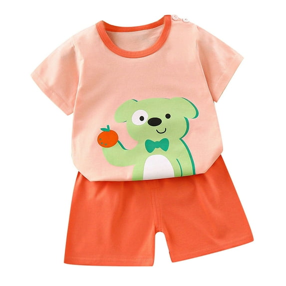 Kukoosong Toddler Boy Summer Outfit Sets Casual Toddler Baby Boys Girls Fashion Cute Short Sleeve Puppy Print Casual Suit Pink 3-4 Years