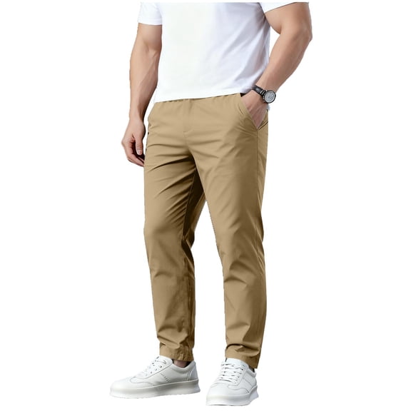 Kukoosong Trouser for Men, Men's Solid Color with Elastic Waist Casual Pants with Pockets, Full Length Pants, Cargo Pants