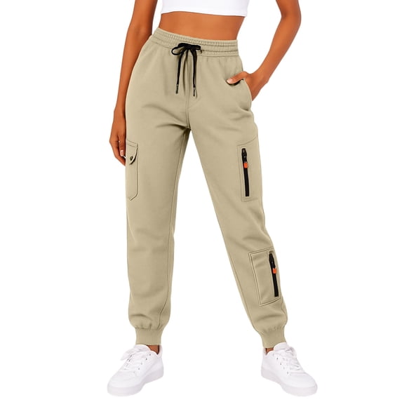 Kukoosong Trouser for Women, Women's Solid Color Wide-Leg Pants, Casual Elastic-Waistband Pocket Pants, Khakis Pants