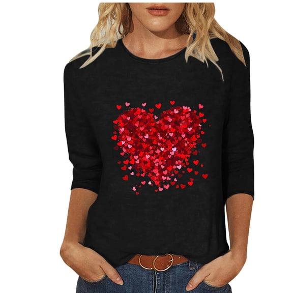 Kukoosong Valentines Shirts for Women Love Heart Grahic Print Valentine T Shirts Summer Oversized 3/4 Sleeve Crewneck Tee Shirts