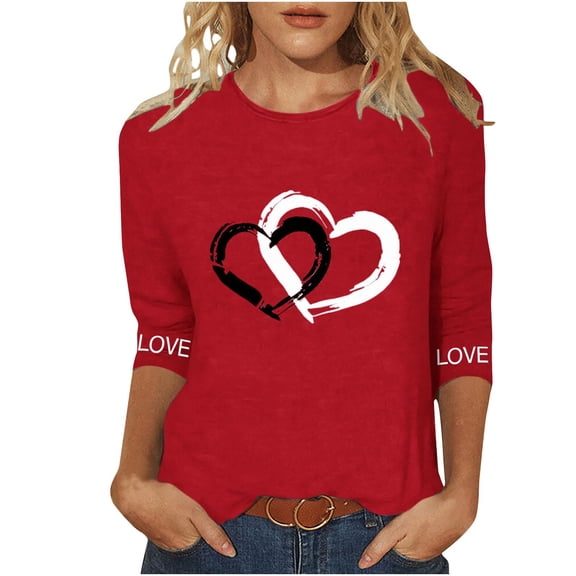 Kukoosong Valentines Shirts for Women Love Heart Grahic Print Valentine T Shirts Summer Oversized 3/4 Sleeve Crewneck Tee Shirts