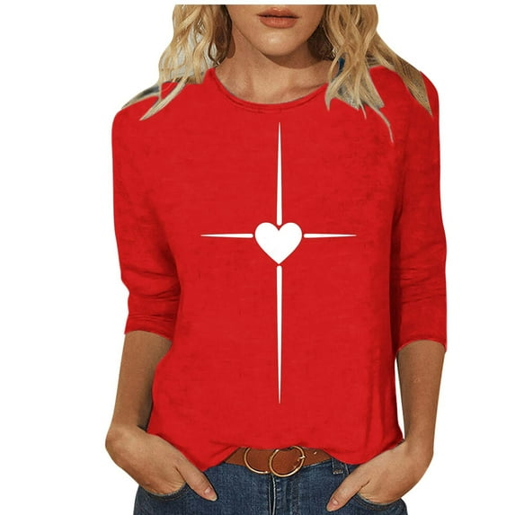 Kukoosong Valentines Shirts for Women Love Heart Grahic Print Valentine T Shirts Summer Oversized 3/4 Sleeve Crewneck Tee Shirts